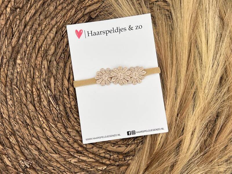 Baby haarbandje - elastiek - met bloemetjes - goud - bloemen
