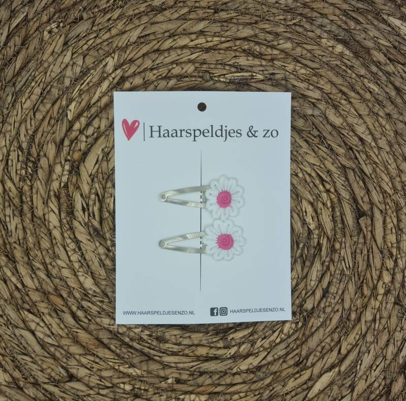 Haarspeldje Flower - daisy - madeliefjes - roze — 4 cm / zilver