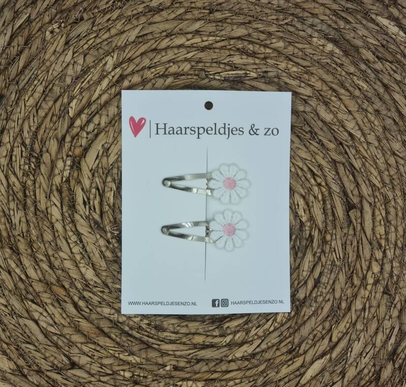 Haarspeldje Flower - daisy - madeliefjes - lichtroze — 5 cm (meerprijs + €1,40) / zilver
