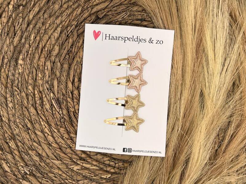 Haarspeldje ‘Stars’ - ster - sterretje - glitters - rosé - roze - goud - kerst – feestdagen — 3 cm