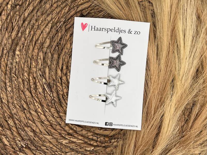 Haarspeldje ‘Stars’ - ster - sterretje - glitters - antraciet - zilver - kerst – feestdagen — 3 cm