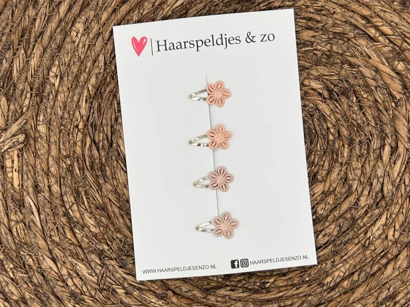 Baby haarspeldjes setje 24 - mini - 2cm groot - voor de eerste lokjes haar - bloemetjes - zachtroze/taupe