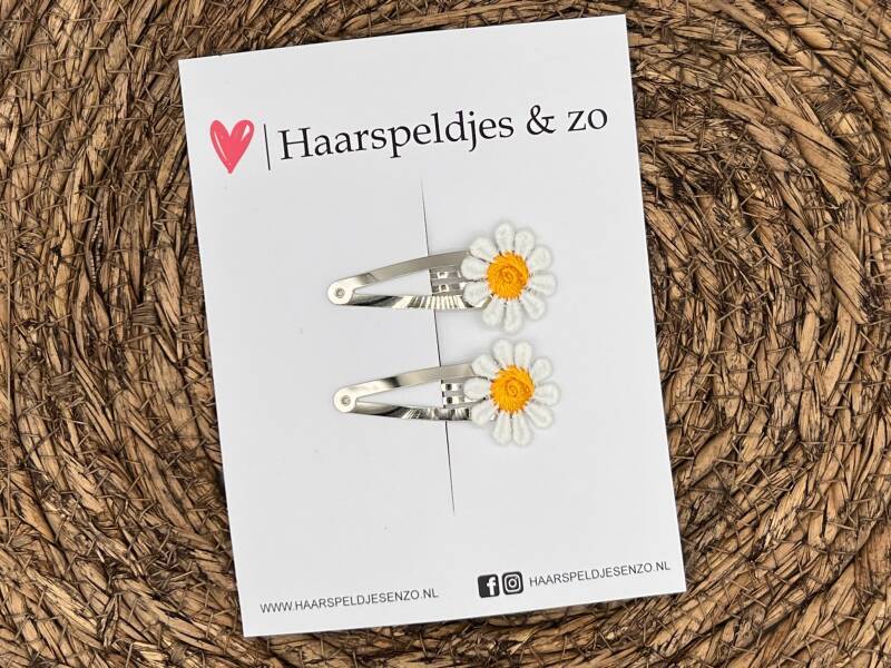 Haarspeldje Flower - daisy - madeliefjes - oranje/geel 2 — 5 cm speldjes goud