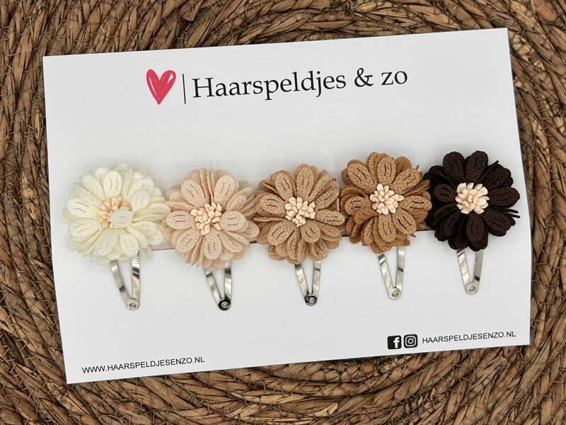 Haarspeldjes Blossem setje 9 - bloemen in bloei - bruintinten — 3 cm speldjes