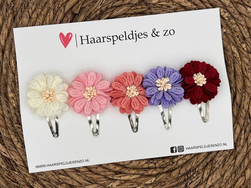 Haarspeldjes Blossem setje 11 - bloemen in bloei - roze/rood/lila — 4 cm speldjes