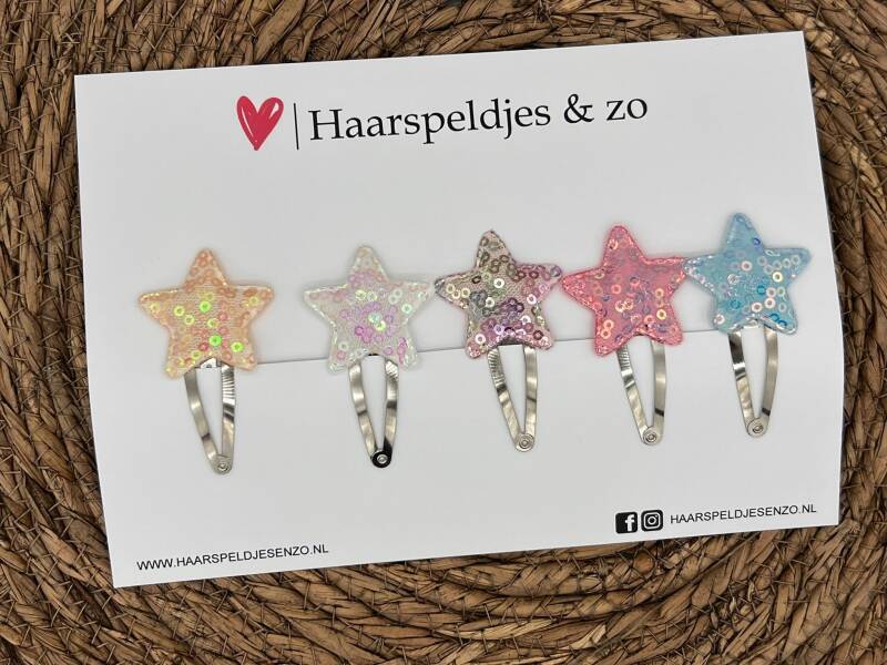 Haarspeldje stars setje 6 - sterretjes - applicatie - pailletten - kerst - decembercollectie - najaar — 4 cm speldjes