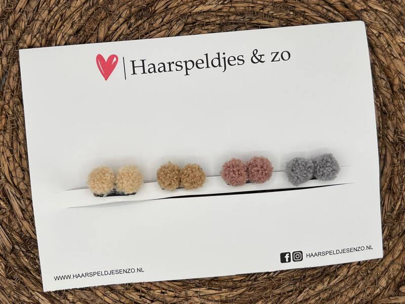 Haarspeldje antislip - baby's - kinderen - meisjes - setje 12 - mix - dott - pompons