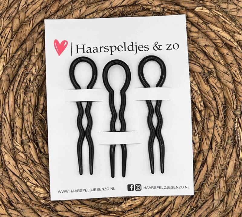 Hair candy - haarpin - haarsieraad - hairpin - hairstick - haar opsteken - kunststof - zwart - set van drie