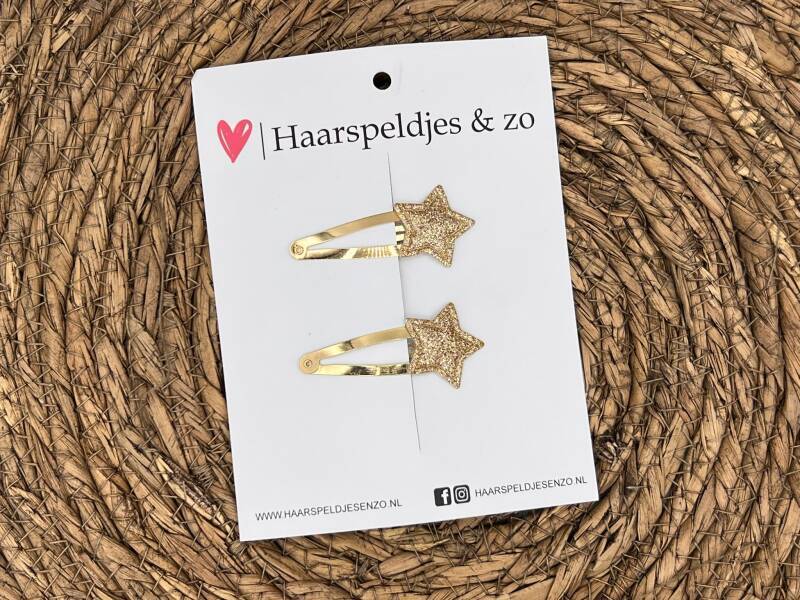 Haarspeldje ‘Stars’ - ster - sterretje - applicatie- glitters - goud - kerst – feestdagen — 4 cm speldjes