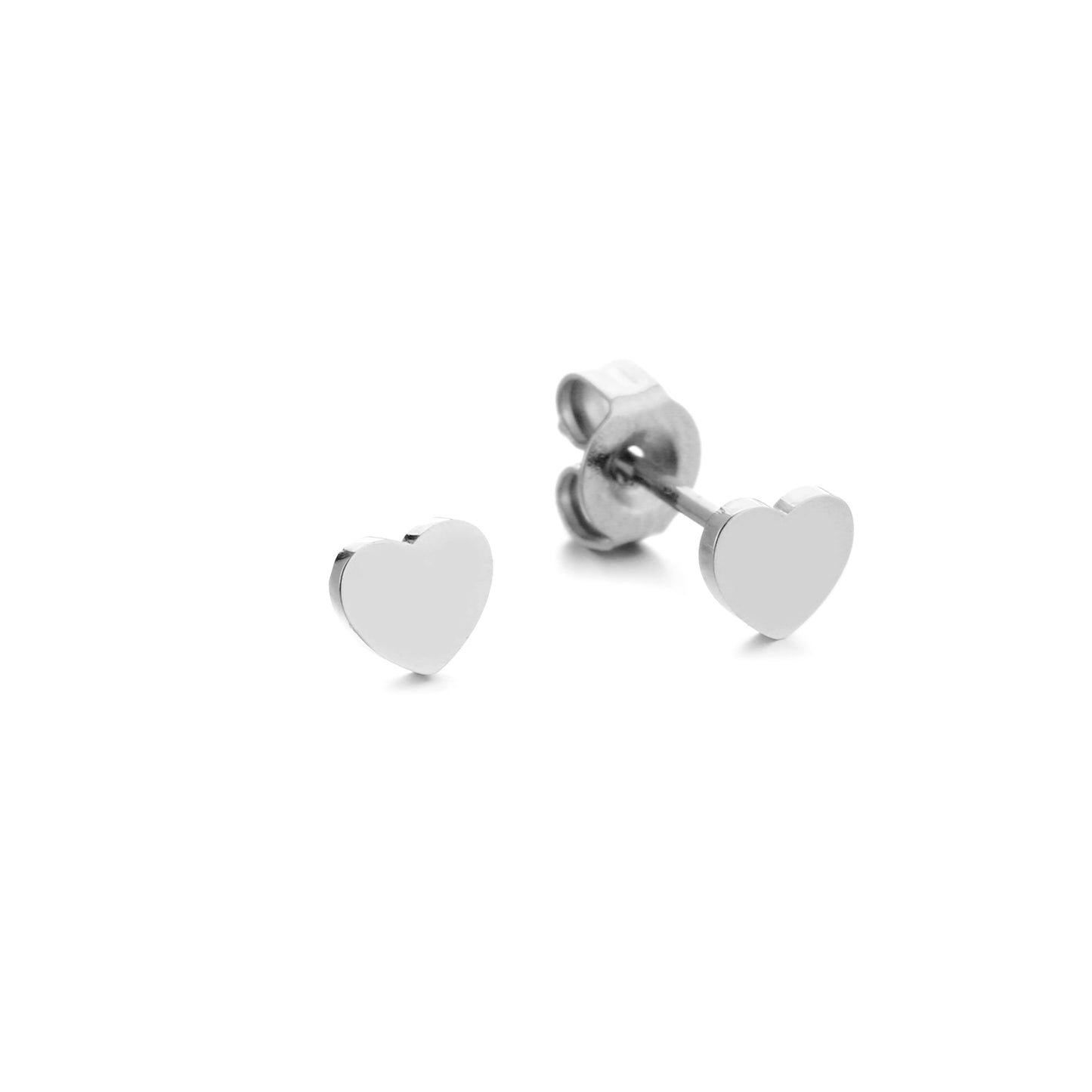 Earrings - buttons - studs - silver - heart