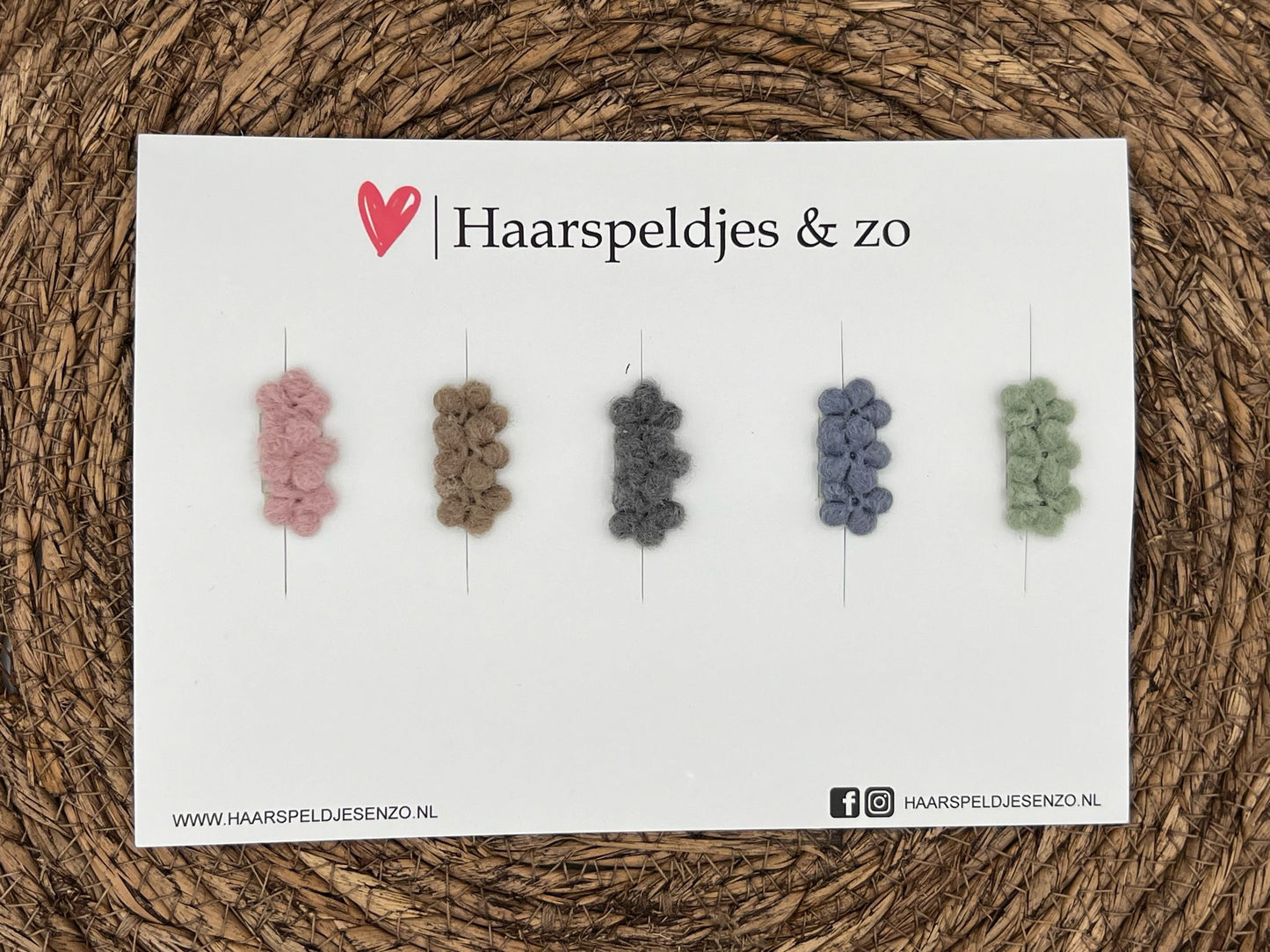 Haarspeldje antislip - baby's - kinderen - meisjes - setje 15 - mix - wol flower - bloemetjes