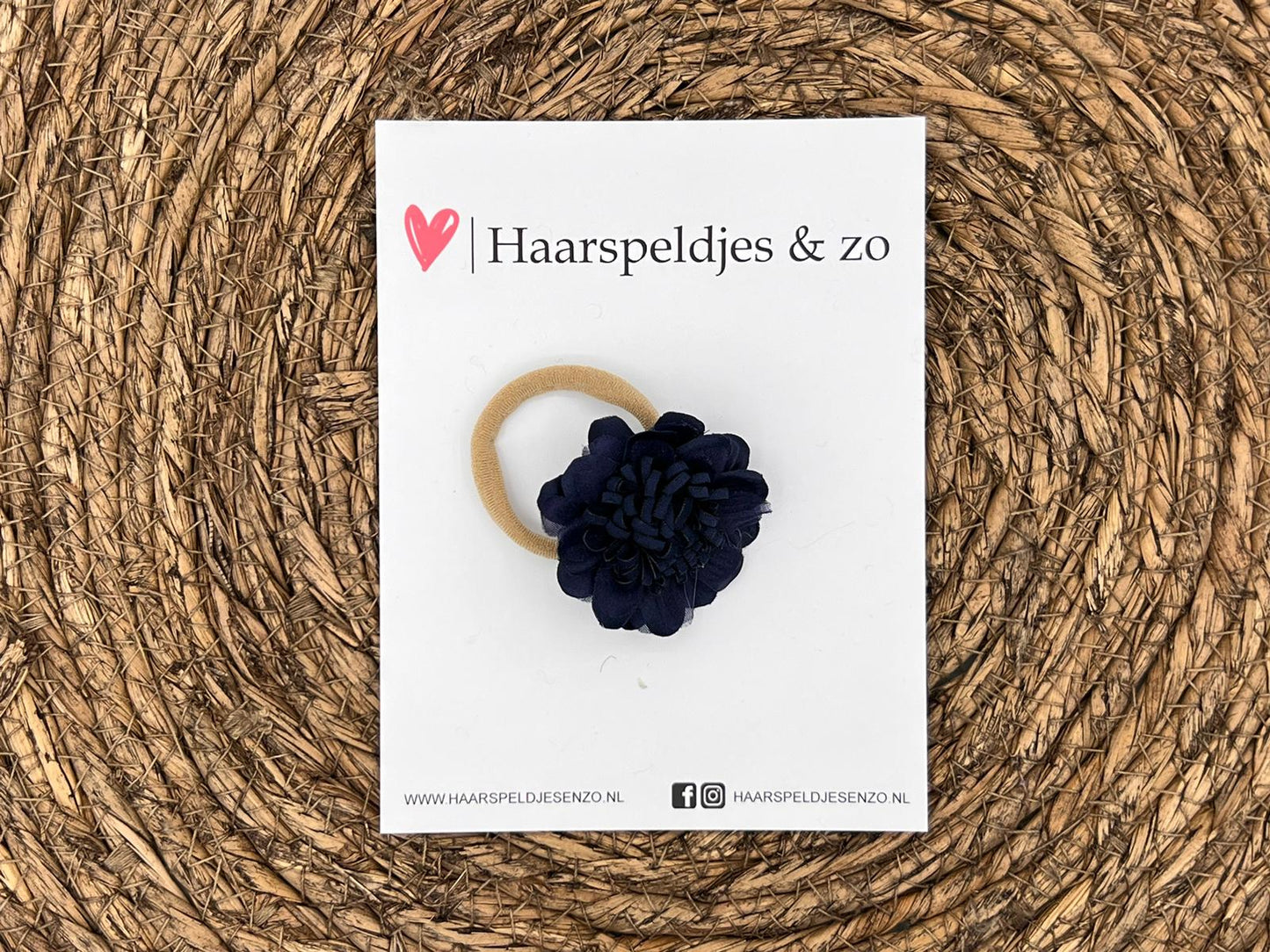 Elastiek - per stuk - hippe kleuren - met bloem - meisjes - blossem - donkerblauw
