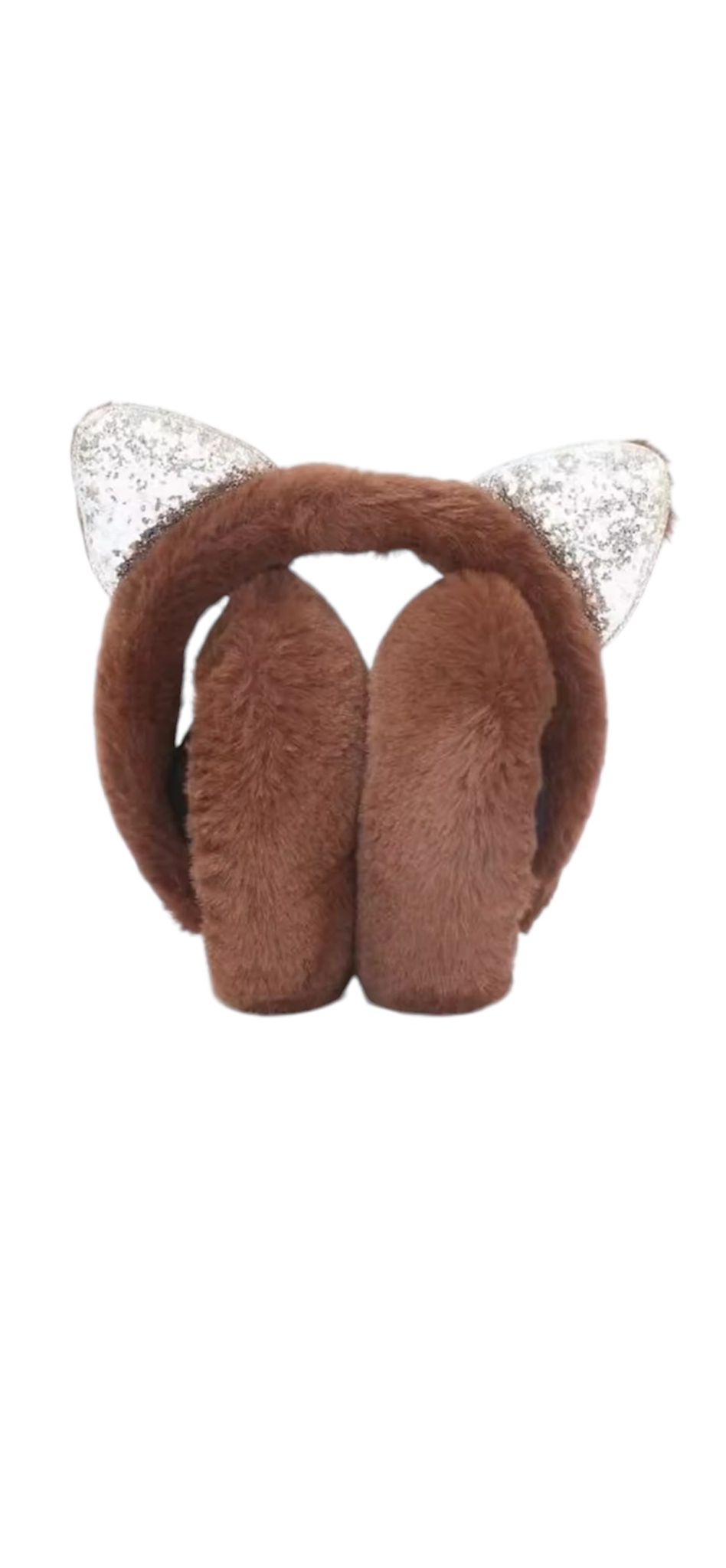 Earmuffs for children - winter - warm - girls - cat ears - glitter - brown