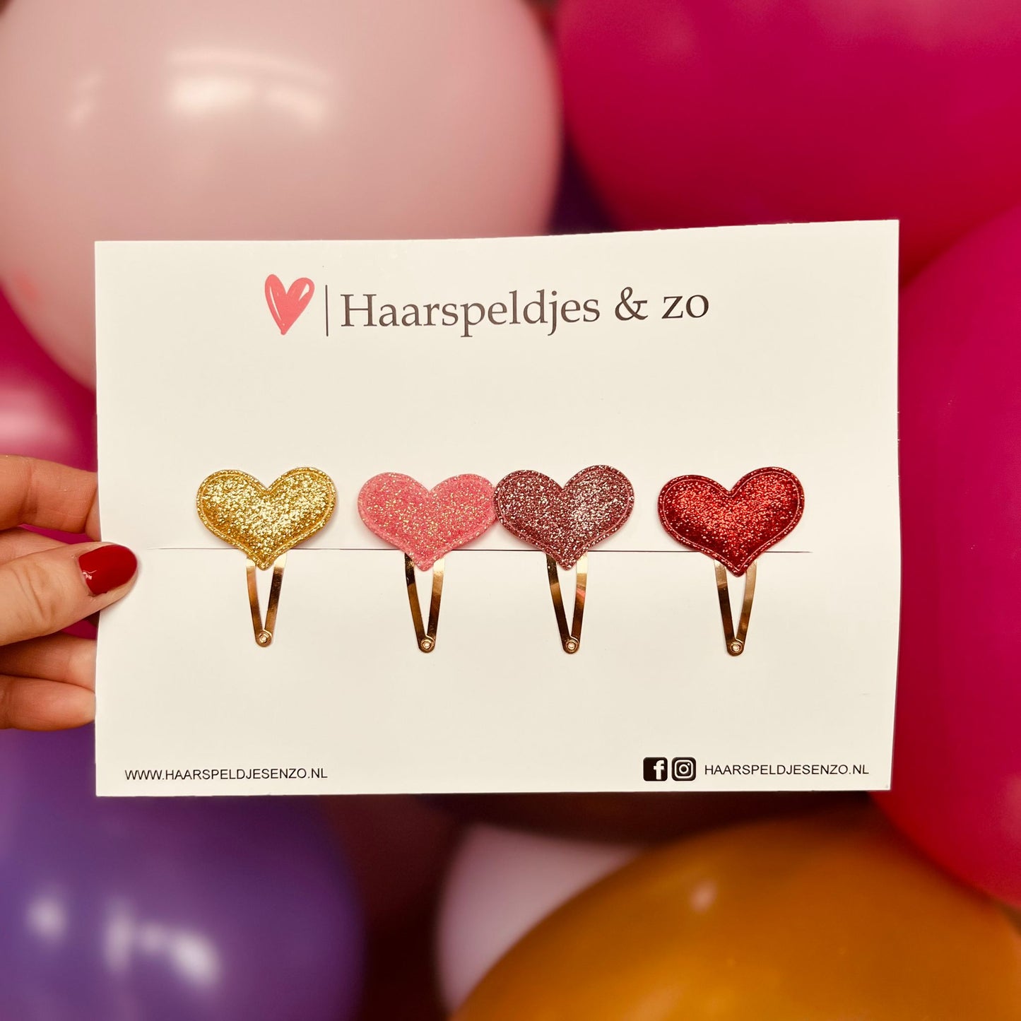 Haarspeldje hearts setje 10 - hartjes - applicatie- glitters - kerst - decembercollectie - najaar - 4 cm speldjes