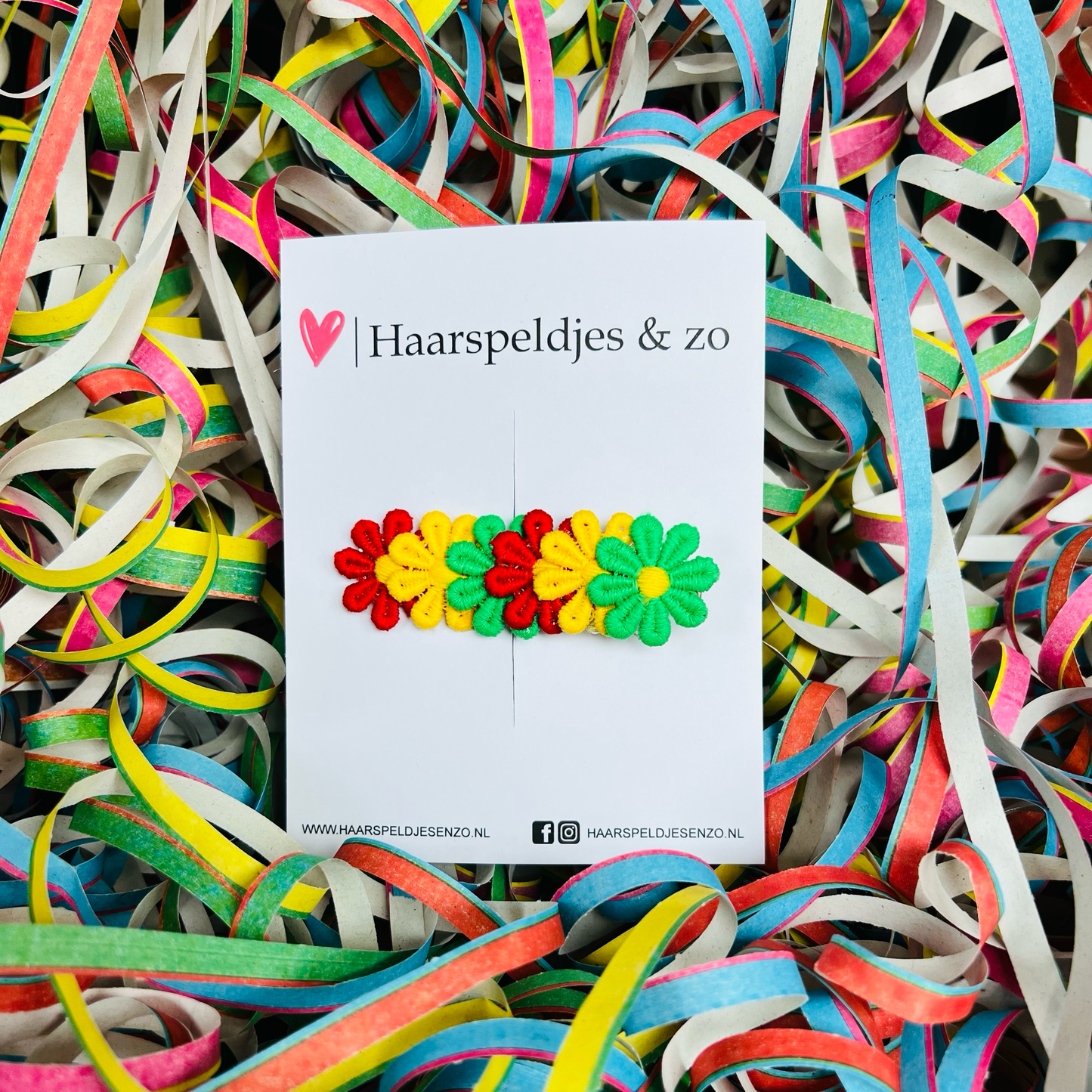 rood/geel/groen (rode/gele/groene) madeliefjes op alligatorclip (groot) - carnaval - haaraccessoires