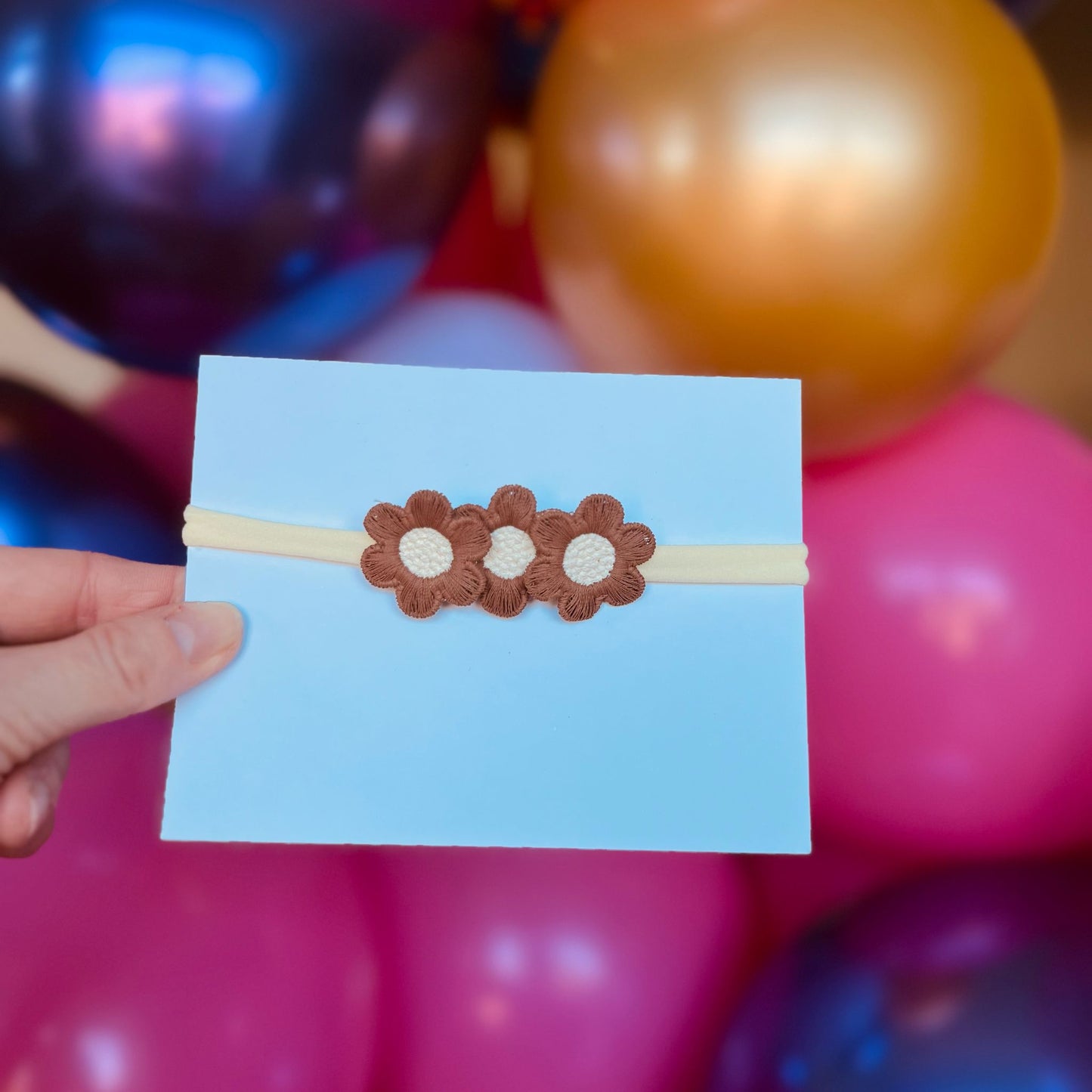 Bandeau bébé élastique à fleurs, couleur ivoire, marron