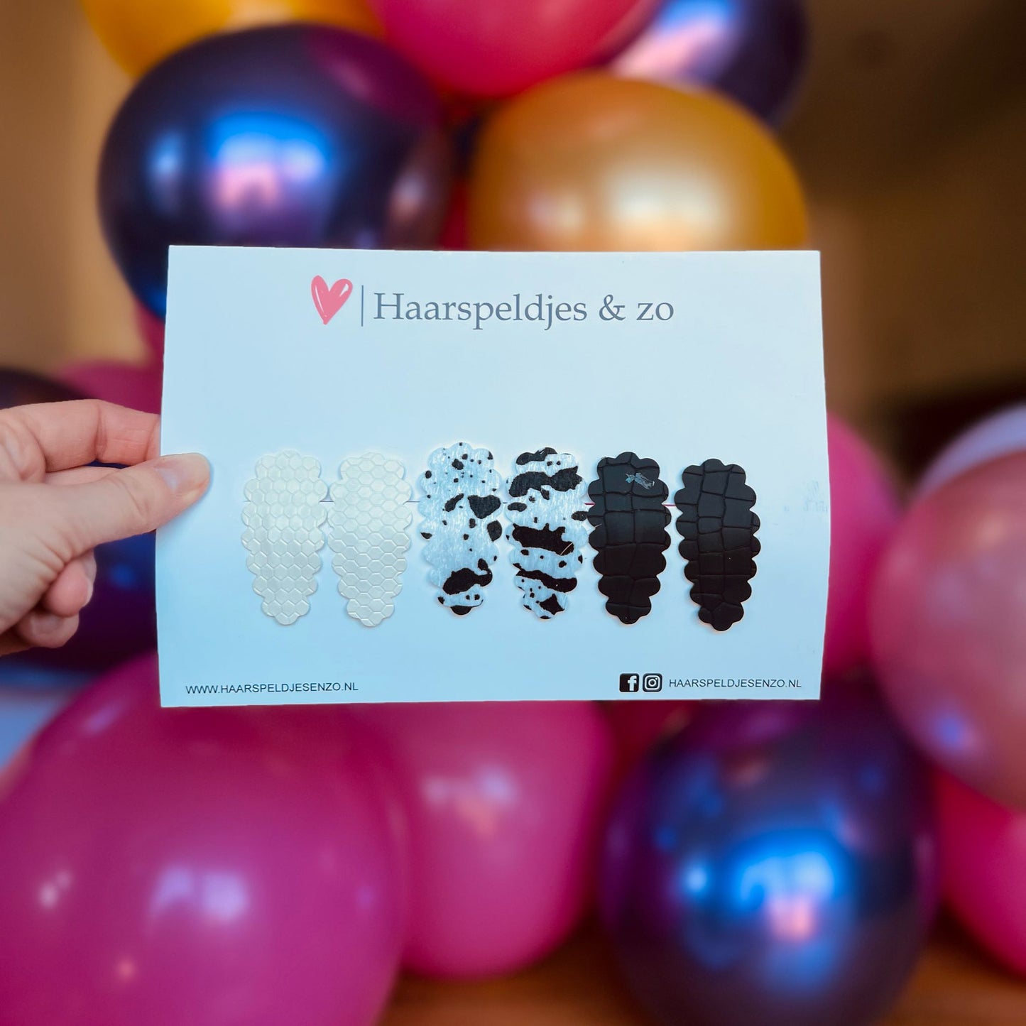Haarspeldje Liz - golvend - setje - wit - zwart - 3 cm speldjes