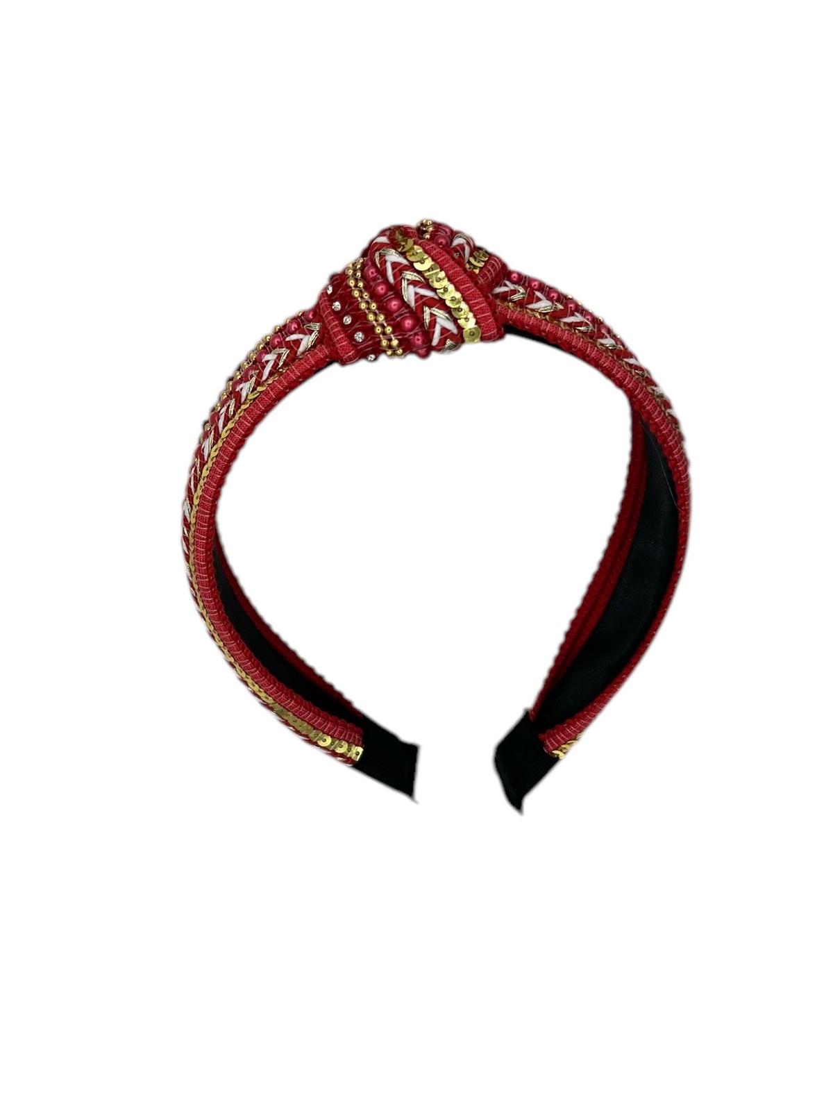 Diadeem - haarband - stof - knoop - boho - pailletten - kralen - rood