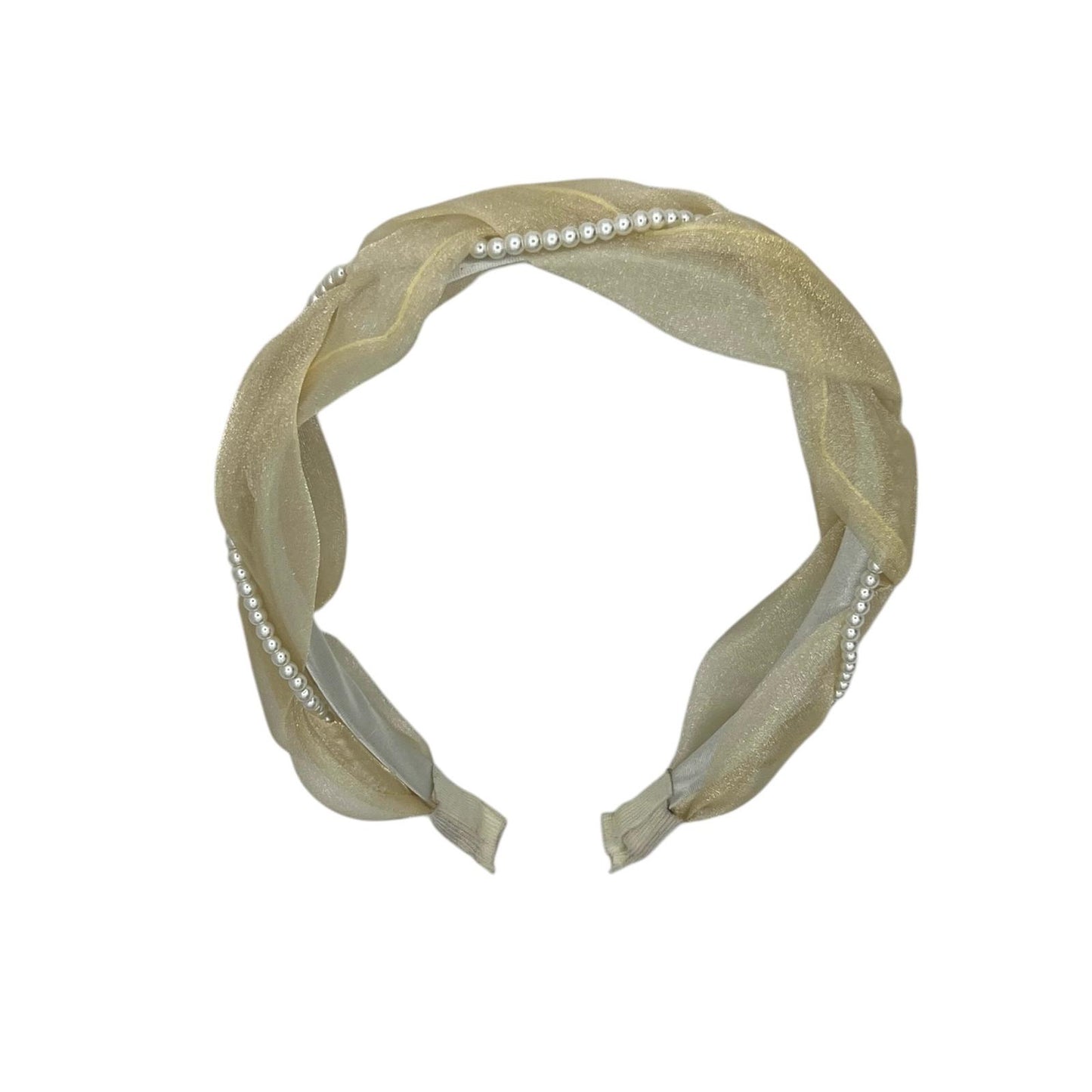 Diadème - bandeau - à la mode - tissu - accessoire pour cheveux - enfants - adultes - perles - beige - blanc/nacre