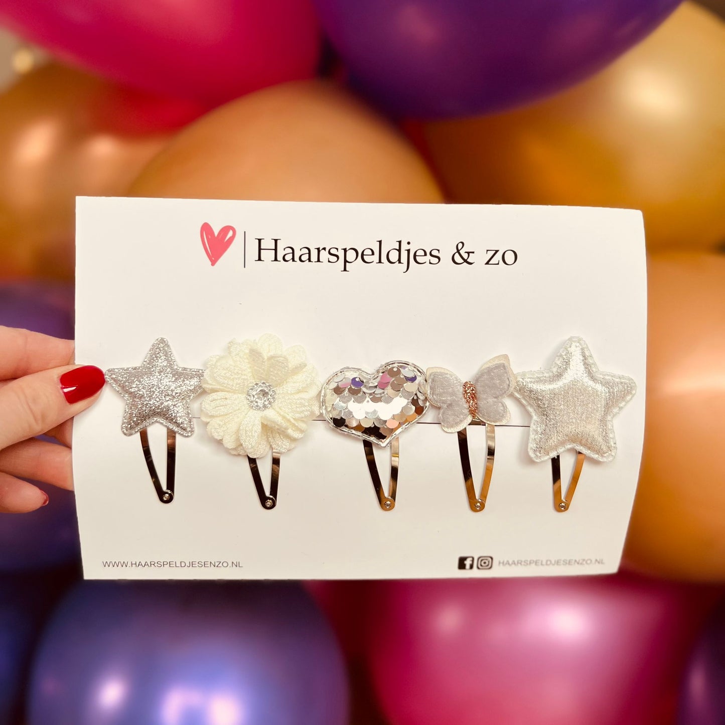 Try-out mix - application - mix of different pins - flowers - 5 cm pins - Christmas - holidays - glitter - shiny - silver