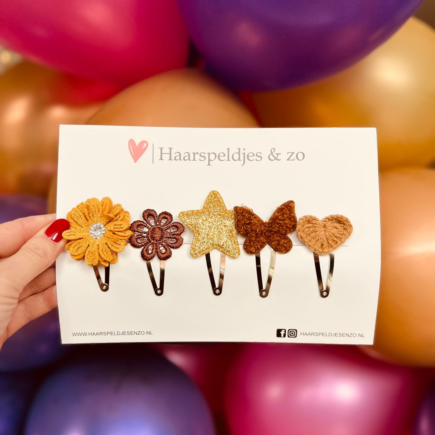 Try-out mix - application - mix of different pins - flowers - 5 cm pins - Christmas - holidays - glitter - shiny - khaki/brown
