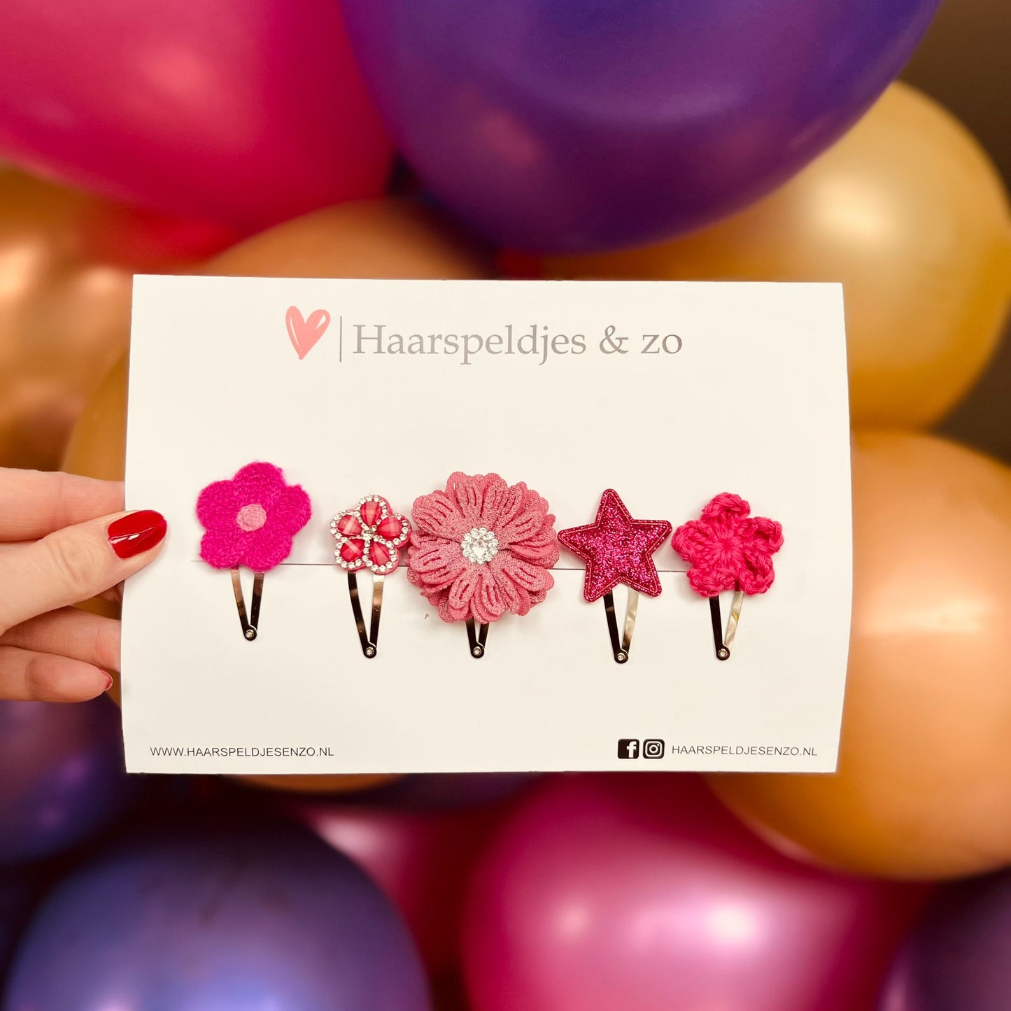 Try-out mix - application - mix of different pins - flowers - 4 cm pins - Christmas - holidays - glitter - shiny - pink