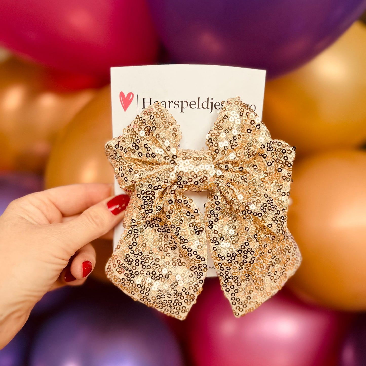 Nœud pour cheveux - paillettes - doré - grand - barrette française - Noël - brillant - fêtes