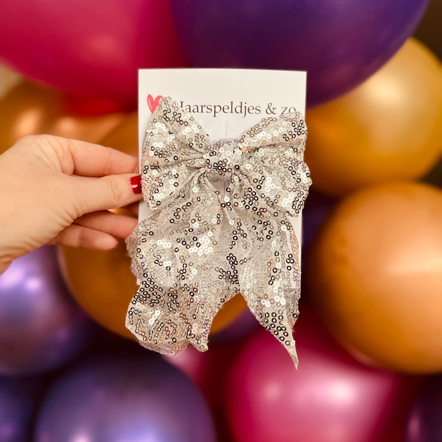 Nœud pour cheveux - paillettes - argenté - grand - barrette française - Noël - brillant - fêtes