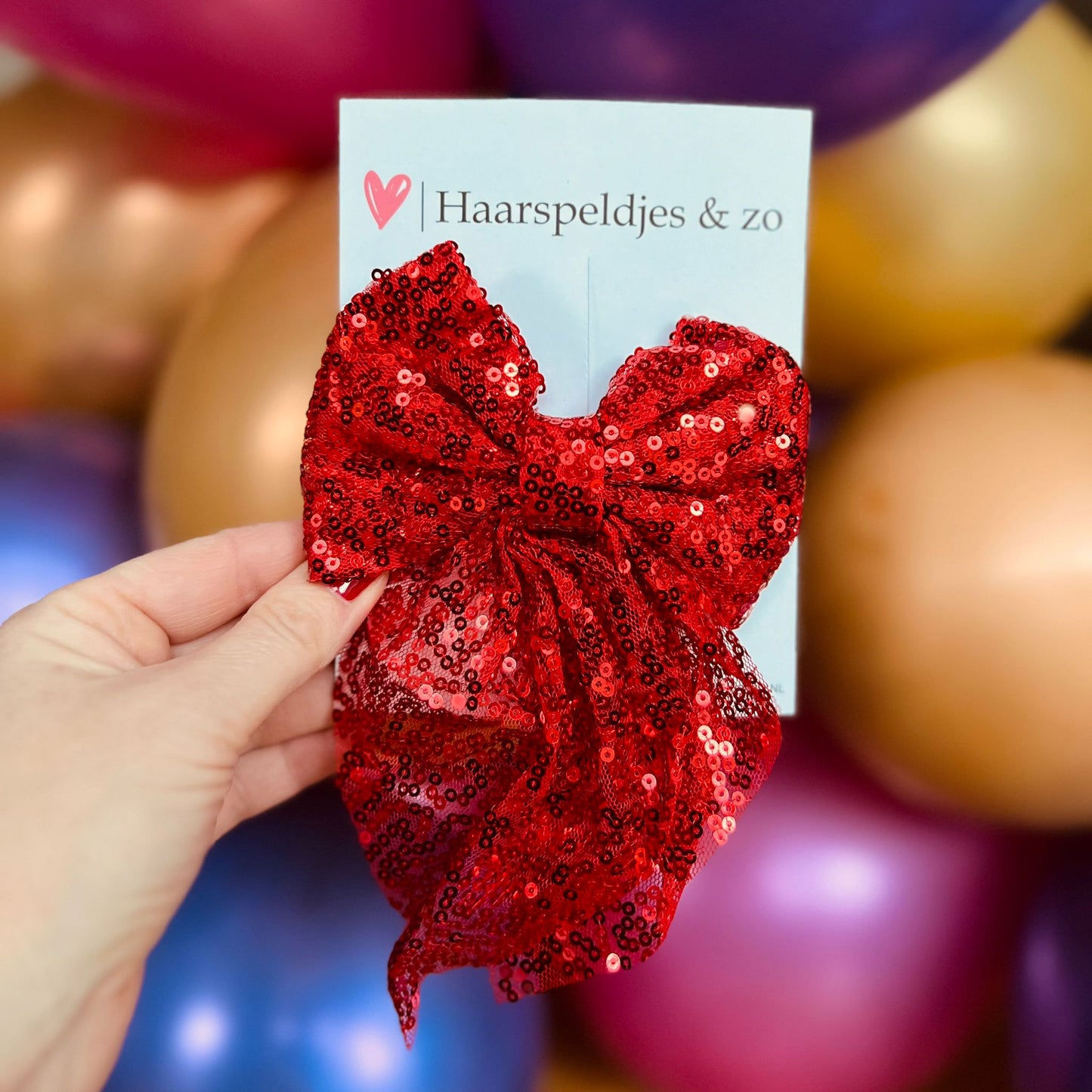 Nœud pour cheveux - paillettes - rouge - grand - barrette française - Noël - brillant - fêtes