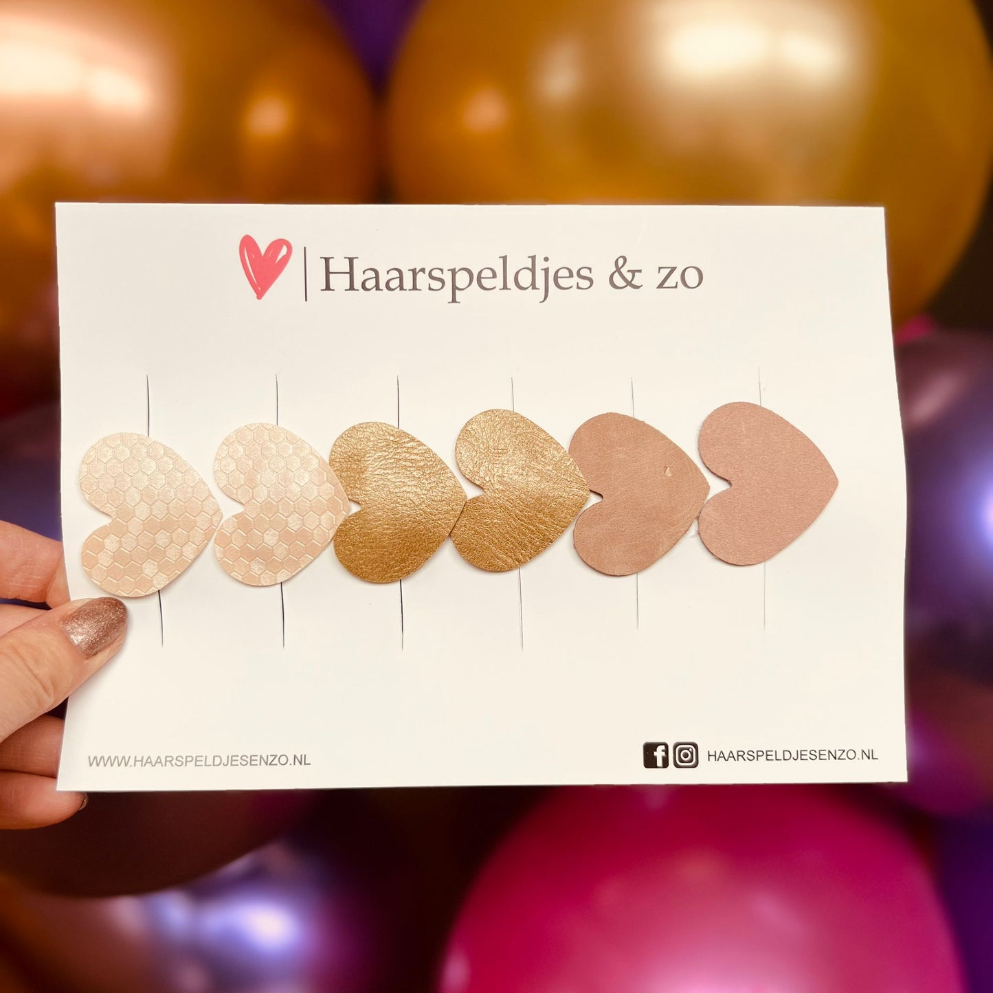 Haarspeldje antislip - baby's - kinderen - meisjes - mix - hartjes - imitatieleer - roze/goud