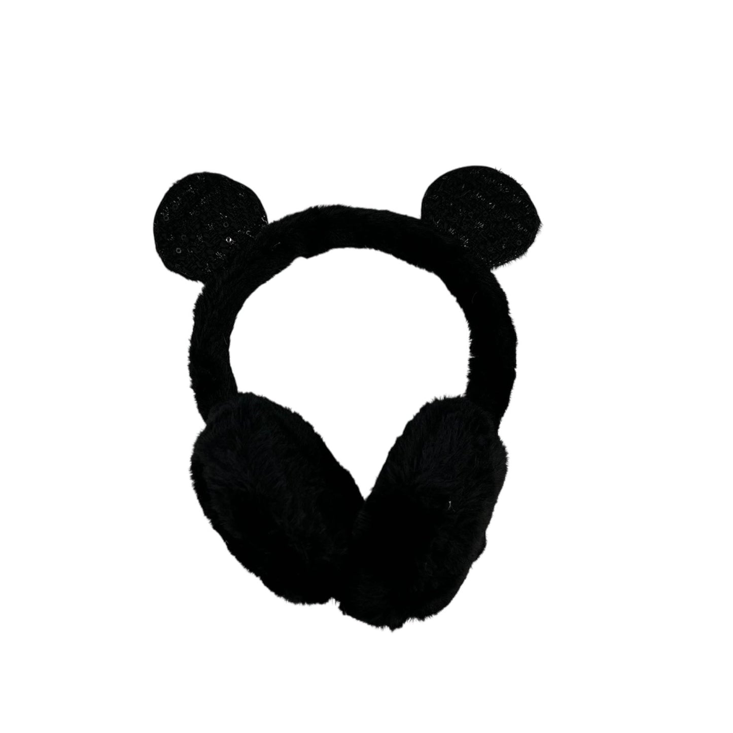 Earmuffs for children - winter - warm - girls - black - bear ears - with sequins