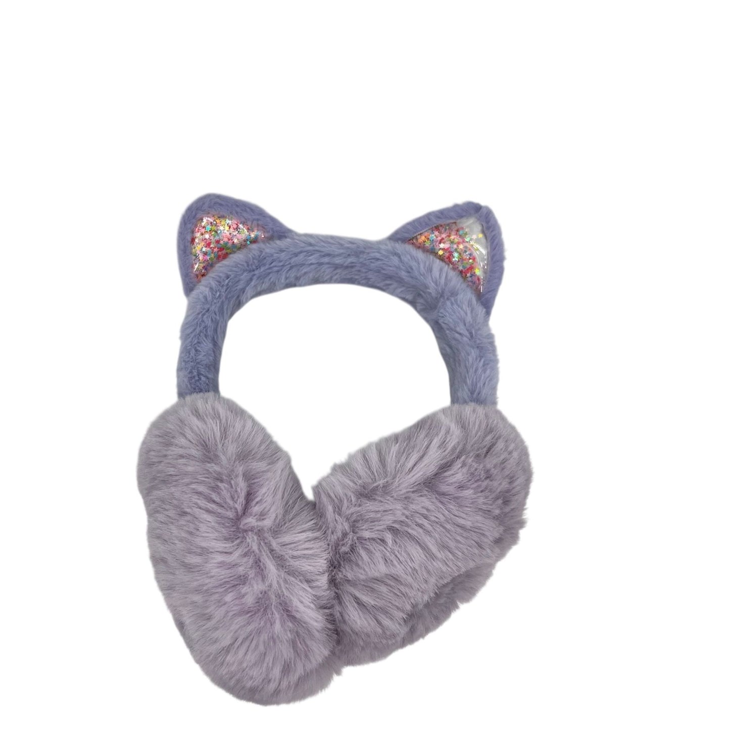 Earmuffs for children - winter - warm - girls - purple - cat ears - with glitter stars