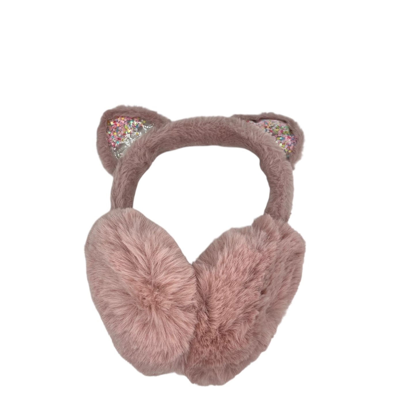 Cache-oreilles pour enfants - hiver - chauds - filles - rose pâle - oreilles de chat - avec étoiles à paillettes