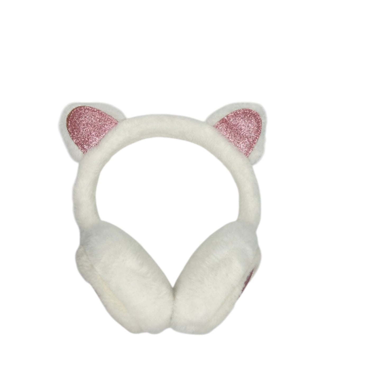 Earmuffs for children - winter - warm - girls - white - cat ears - glitter