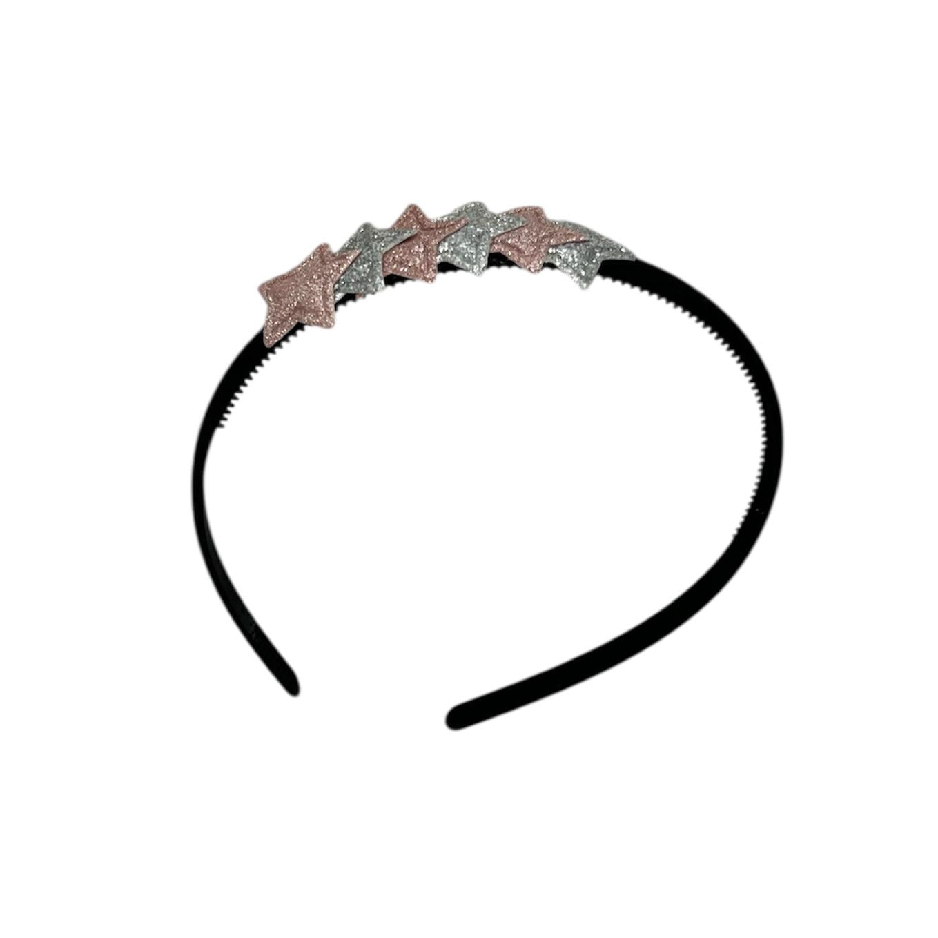 Tiare à étoiles - Collection Noël - Paillettes - Étoile - Argent - Rose