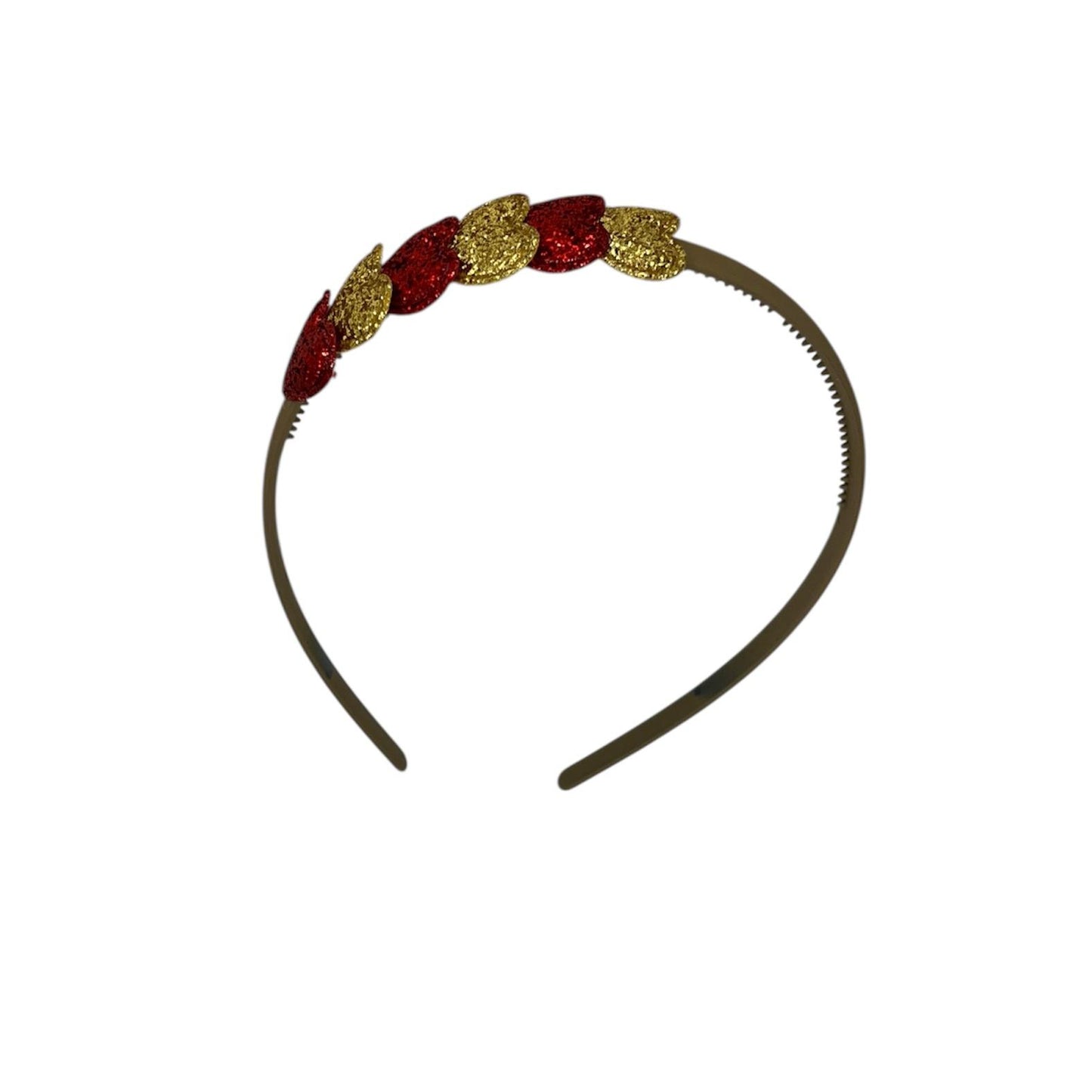 Diadeem met hartjes - kerstcollectie - glitters - hart - goud - rood
