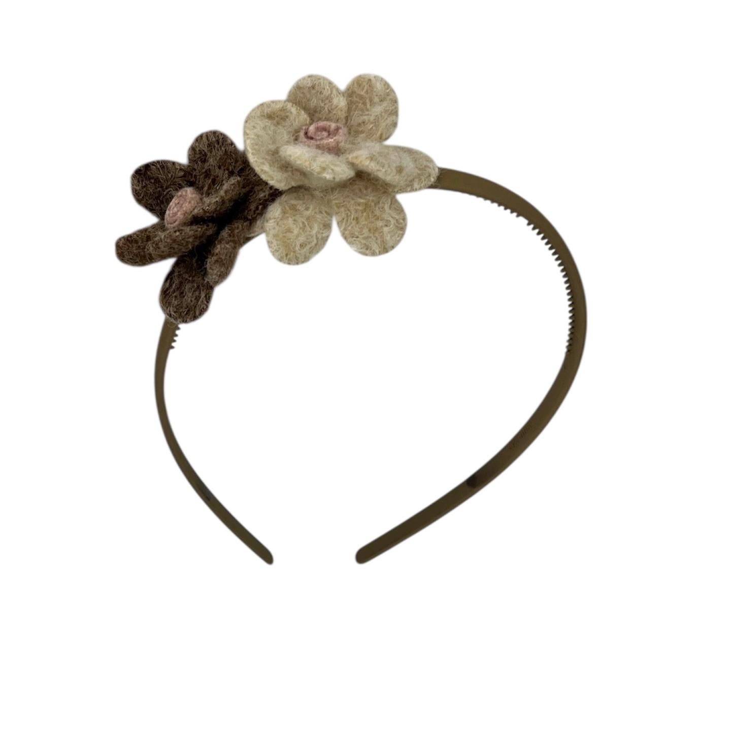 Tiara flower - wool flowers - khaki colored tiara - brown/beige