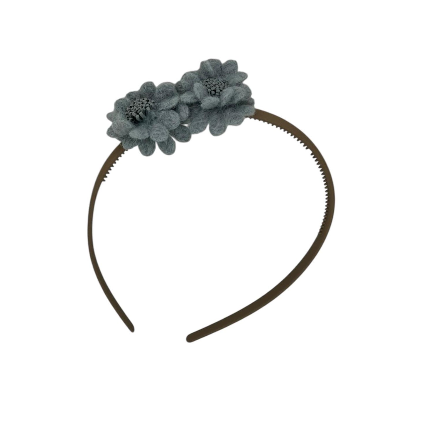 Tiara flower - wool flowers - khaki colored tiara - blue