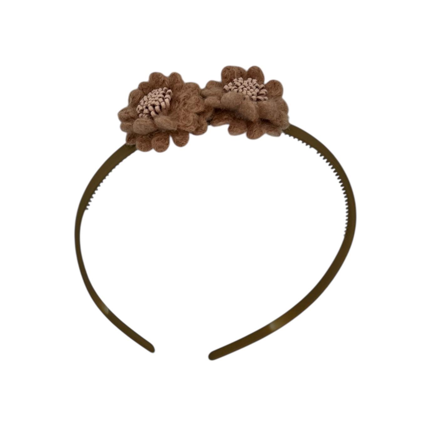Headband flower - wool flowers - khaki color headband - orange/brown