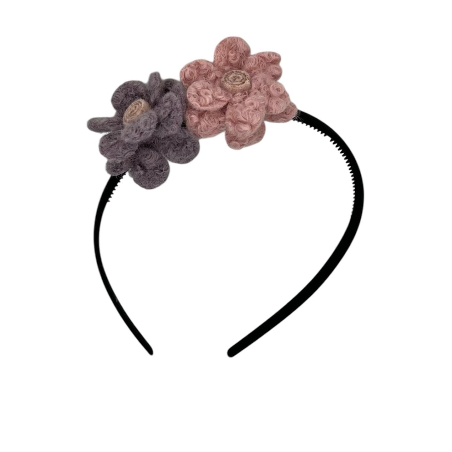Tiara flower - wool flowers - black color tiara - pink/purple
