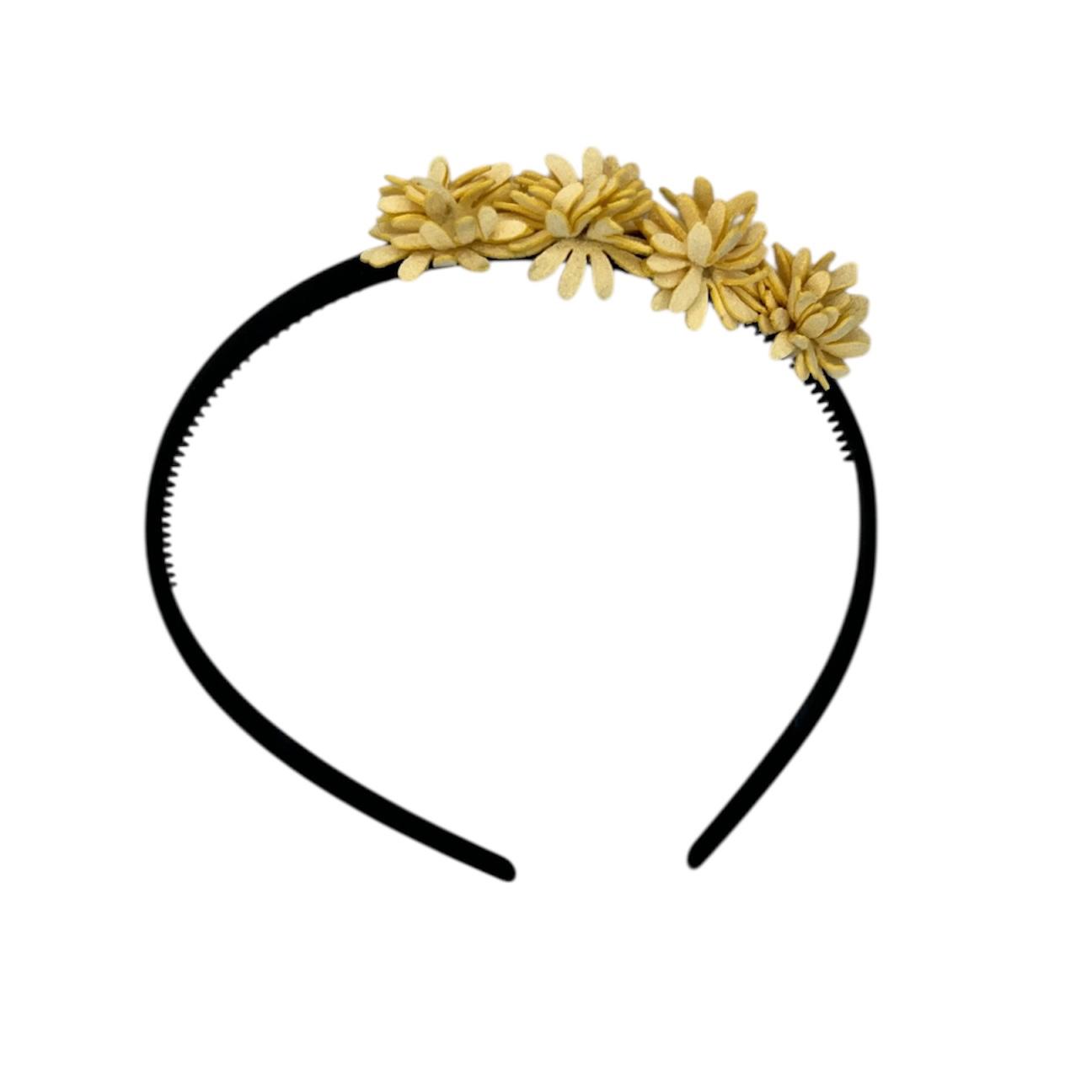 Tiara flower - leather flowers - black color tiara - light yellow