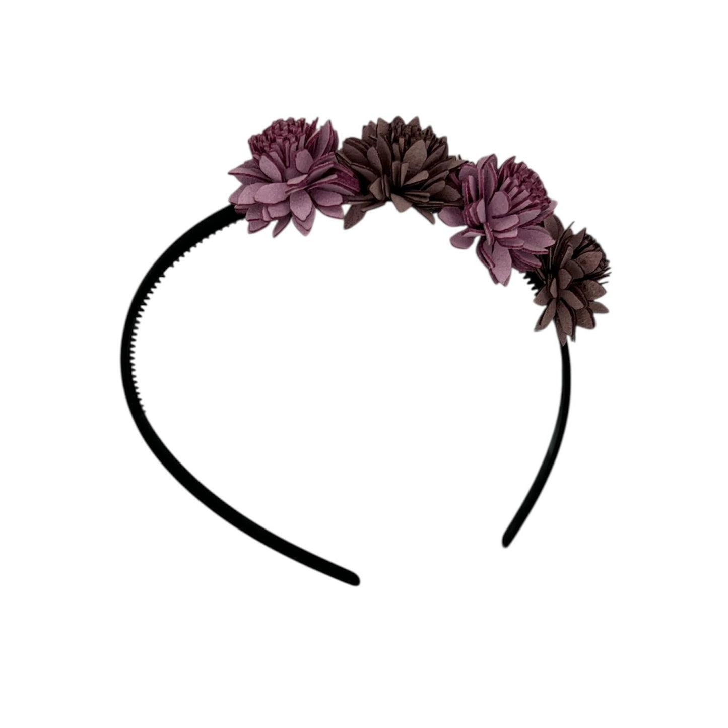 Serre-tête fleur - petites fleurs en cuir - serre-tête couleur kaki - violet