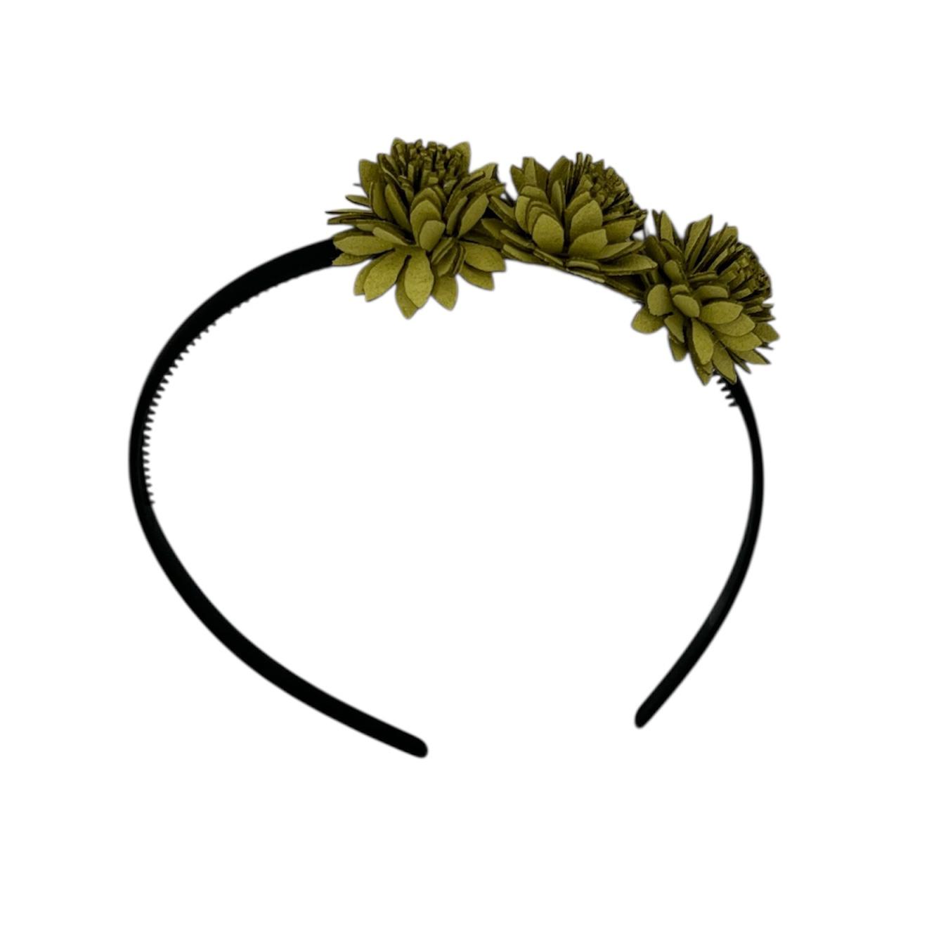 Diadème fleur - petites fleurs en cuir - diadème couleur kaki - vert