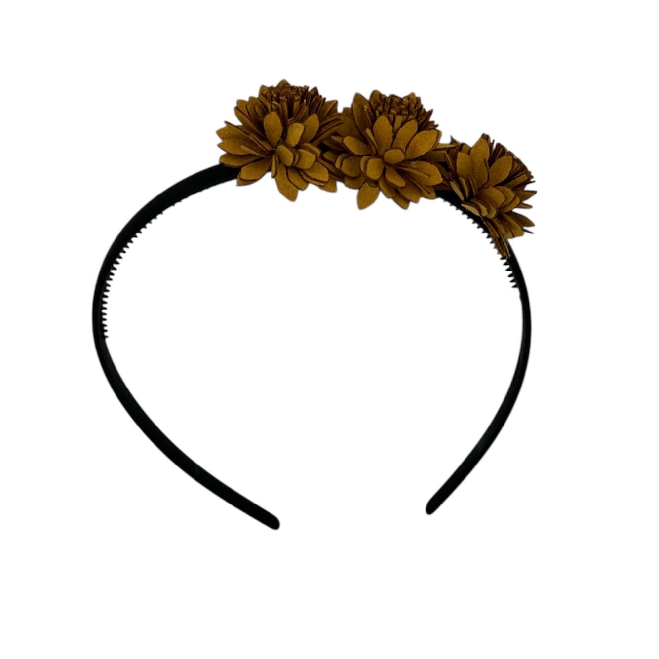 Serre-tête fleur - petites fleurs en cuir - serre-tête couleur kaki - kaki/marron