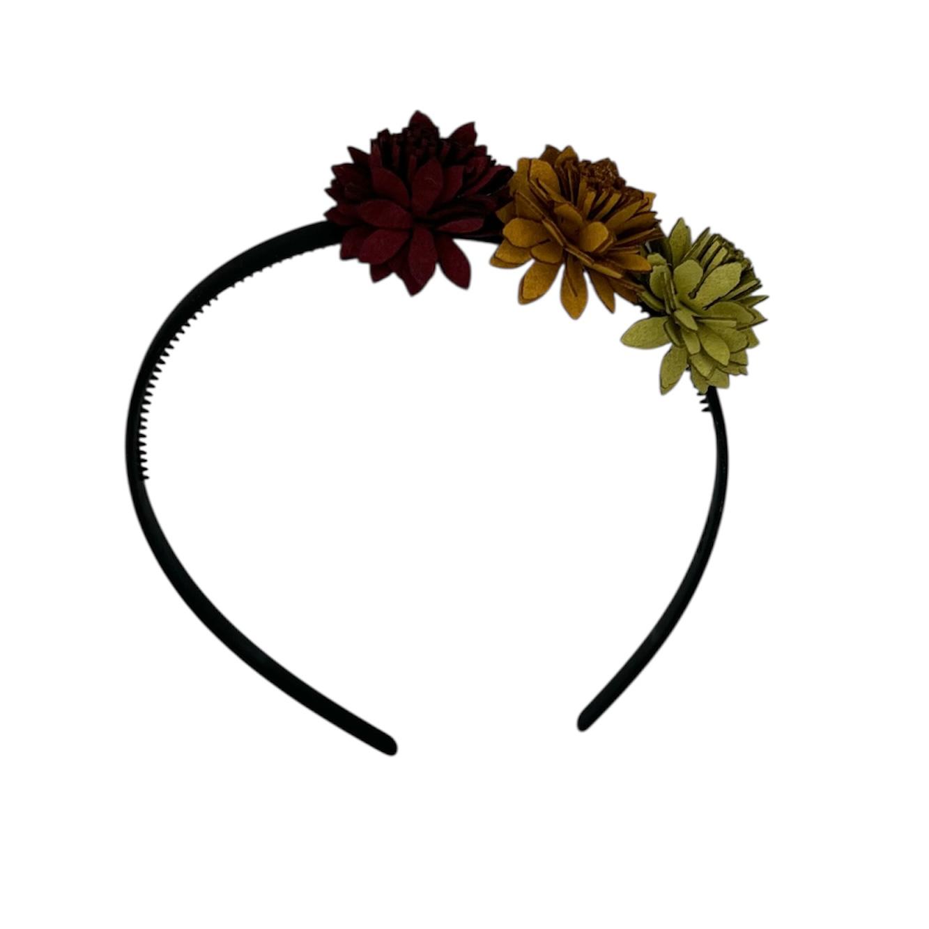 Diadème fleur - petites fleurs en cuir - diadème couleur kaki - rouge/kaki/vert