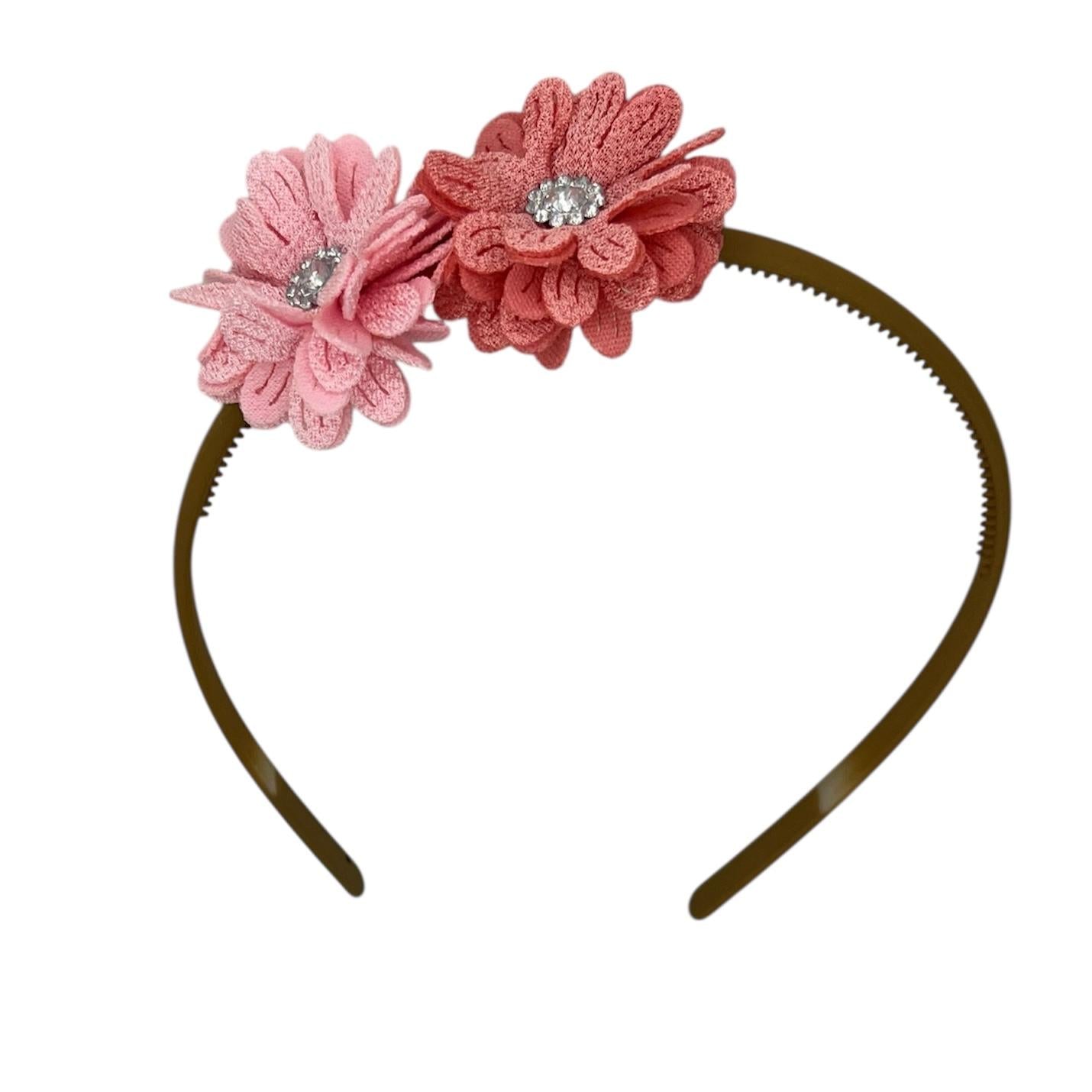 Tiara flower - blossom - flowers - glittering - stone - khaki colored tiara - Christmas - holidays - pink