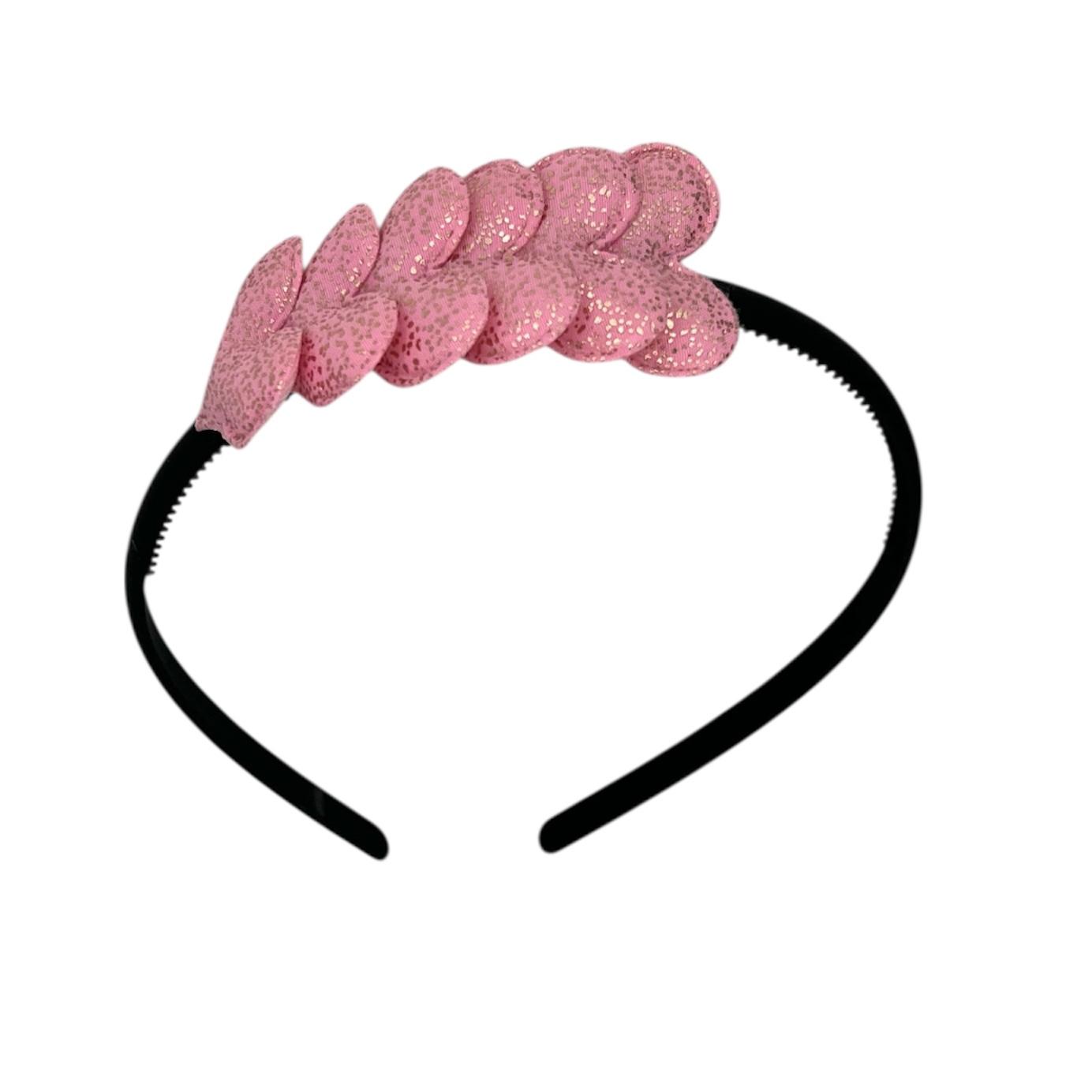 Bandeau à cœurs - Collection Noël - Brillant - Cœur - Rose clair - Bandeau noir