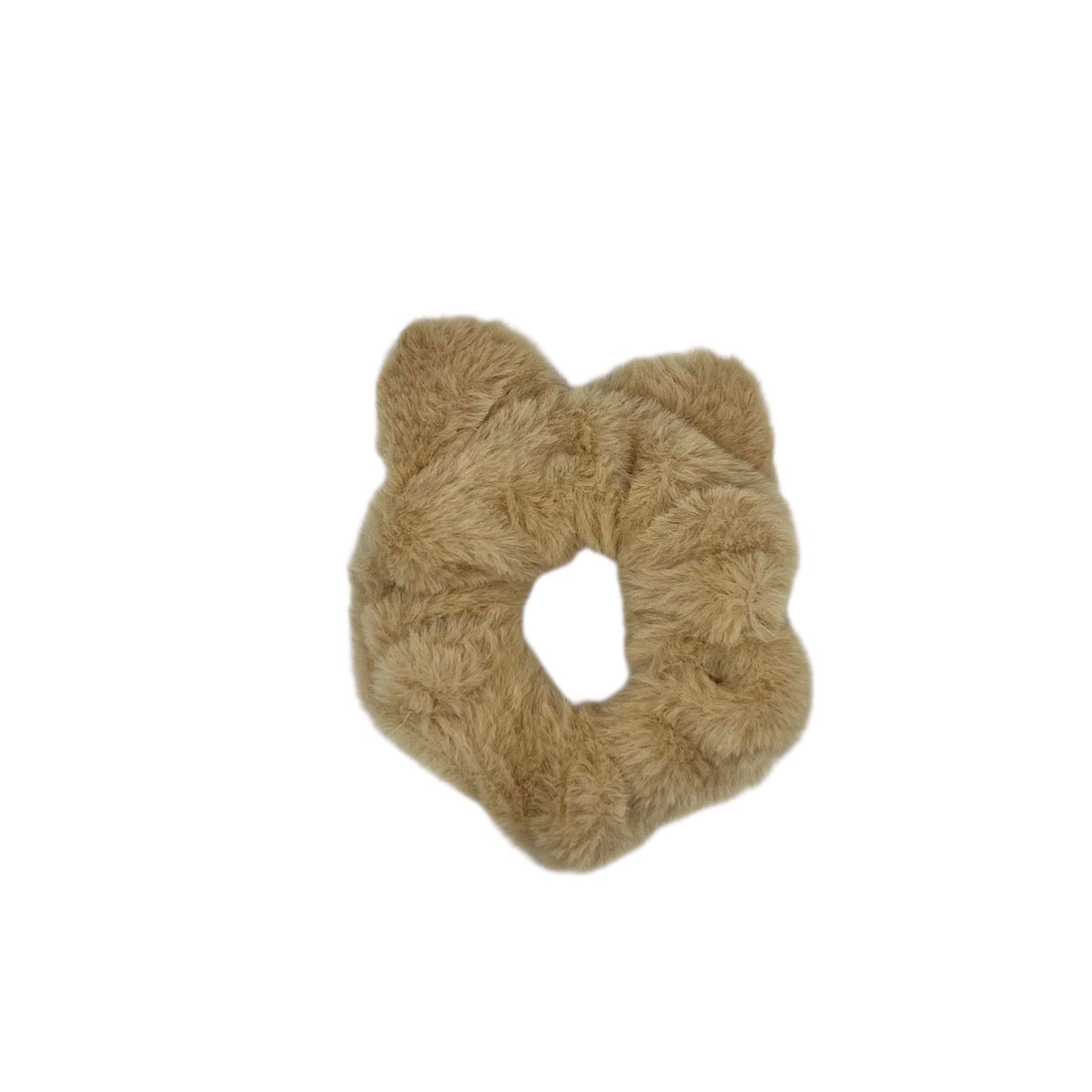 Scrunchie - elastiek - zachte furry stof - met oortjes - zandkleur