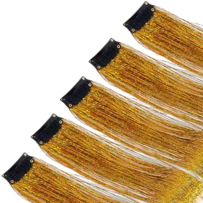 Haar glitterclip - hair extension - haar extensie - glitter haar - gold -goud - 1 stuk