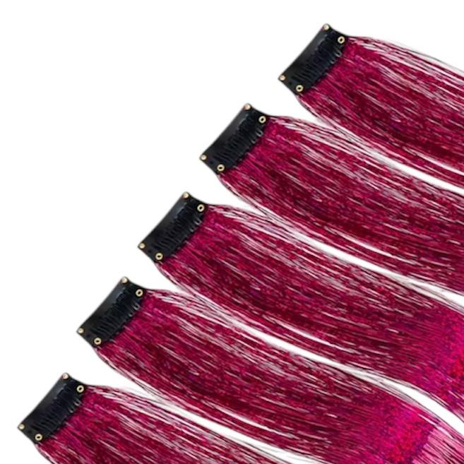 Barrette à paillettes - extension de cheveux - mèche de cheveux - cheveux à paillettes - rose - 1 pièce